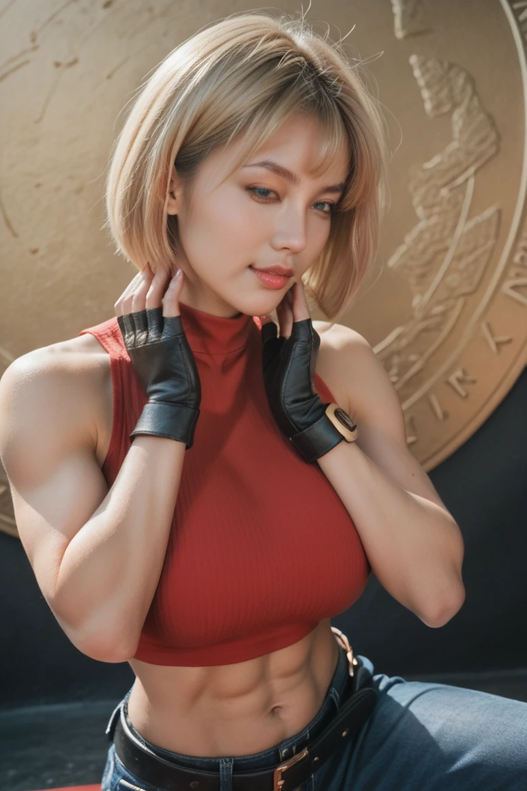 Realistic photography, Beautiful Young japanese Female, large breast, (chanel blonde hair), ((old school tattoos))