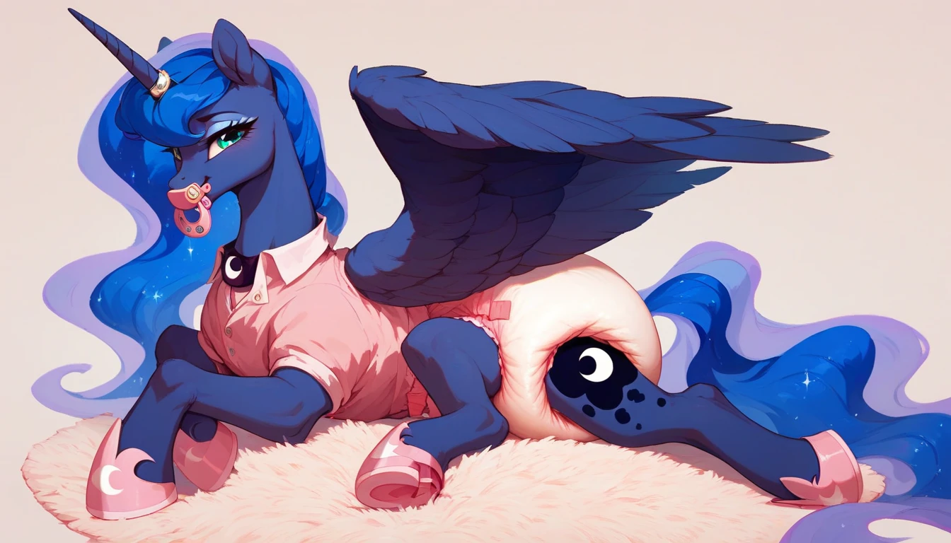 ((my little pony)), solo, ((seductive costume)), beautiful body, ((mismatched stockings)), ((before sex)), high detailed, 4K, (perky butt), seductive pose, behind view, beautiful medium-large breasts, (((shining armor))), (very cute), (butterfly tattoo), (slut print on butt), (wet body), pain, sex, blowjob