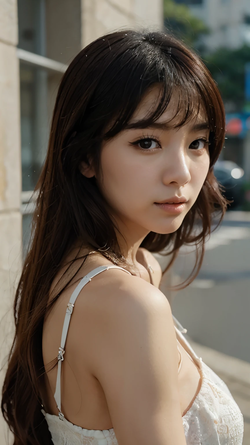 8k resolution, extreme detailed face, beautiful Korean girl, thin white dress, open dress, Transparent Dress, beautiful eyes, white skin, long hair.