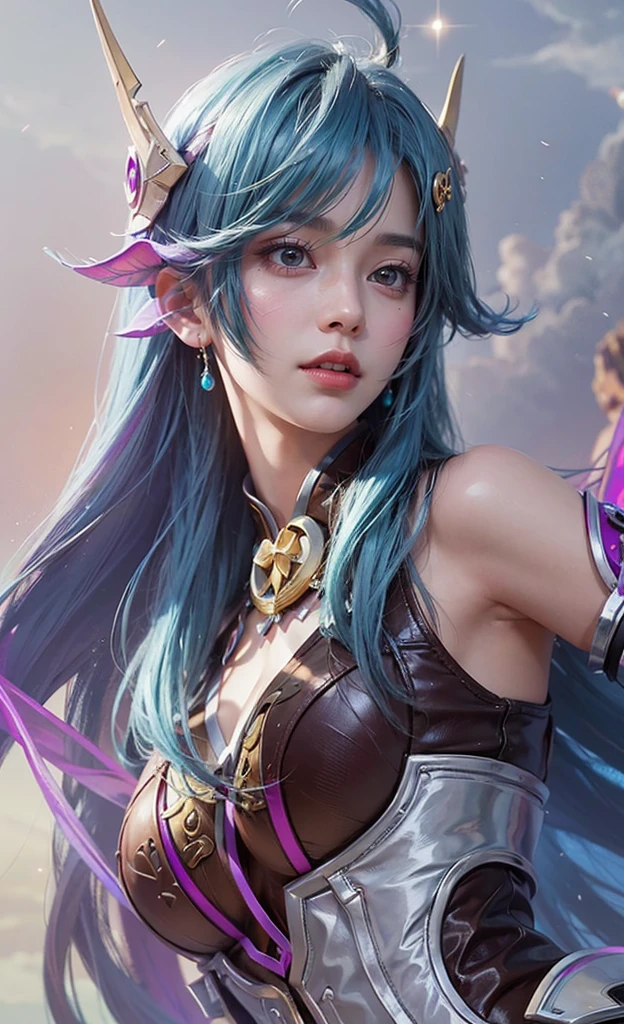 anime girl with blue hair and purple eyes posing for a picture, hestia, ayaka genshin impact, blue scales covering her chest, extremely detailed artgerm, portrait knights of zodiac girl, tsuaii, zerochan art, by Kamagurka, azure. detailed hair, artgerm on artstation pixiv, smooth anime cg art