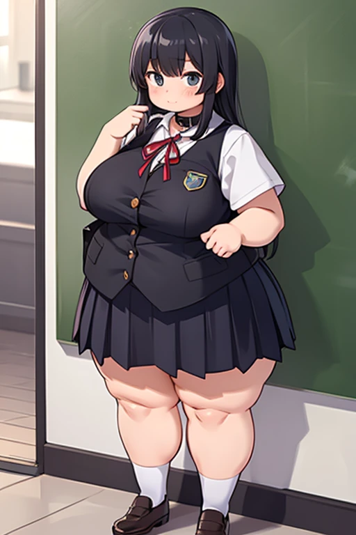 ((Masterpiece)), perfect anatomy, perfect shading, field of depth, (best quality), extremely delicate and beautiful, perfect lighting, detailed face, ultra cute face, cute, (cowboy shot 1.2), looking at viewer, full body, (((1girl))), (((solo))), goth girl
Short hair, black hair, (hair over one eye), pale skin, green eyes, eye liner, ear piercings, ((blush)), shy, nervous, (black crop top 1.5), (plaid short sectioned skirt 1.5), choker, thigh highs, (tight clothes), large breasts, cleavage, ((wide hips)), (((thick thighs))), (chubby), chubby belly, fat folds, belly hang,
cafe, intricate background, detailed background,