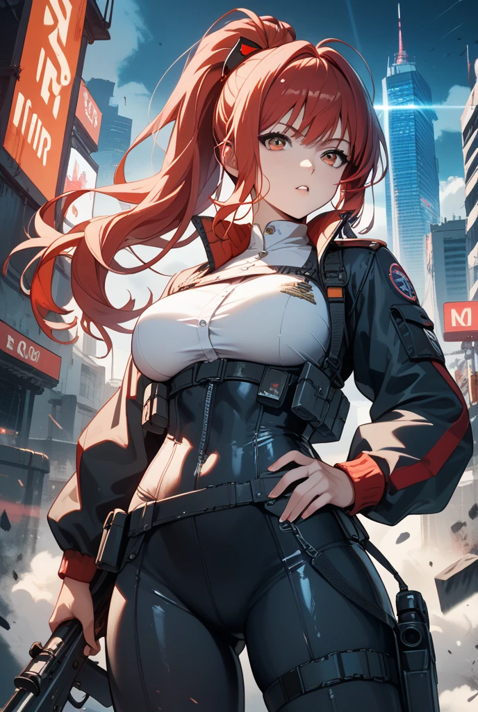 (Best quality,4K,8K,A high resolution,tmasterpiece:1.2),ultra - detailed,(actual,realistically,realistically:1.37),HighDynamicRange,hyper HD,Studio lighting,Ultra-fine painting,Focus sharp,physically-based renderingt,Extremely detailed description,professional,terror,japanese manga,sci-fy,photography,Concept artist, dystopians style, Close-up of a woman wearing a leather jacket, an oppai cyberpunk, amaranth, seductive anime girls, oppai, roleplaying, Lop, black punk skirt, Lace pantyhose, black punk boots, Anime girl role play, revealing outfit, Colossal tits, Crazy breast swelling, Chest larger than shoulder blades, Stand on the city streets at night, five finger, fully body photo