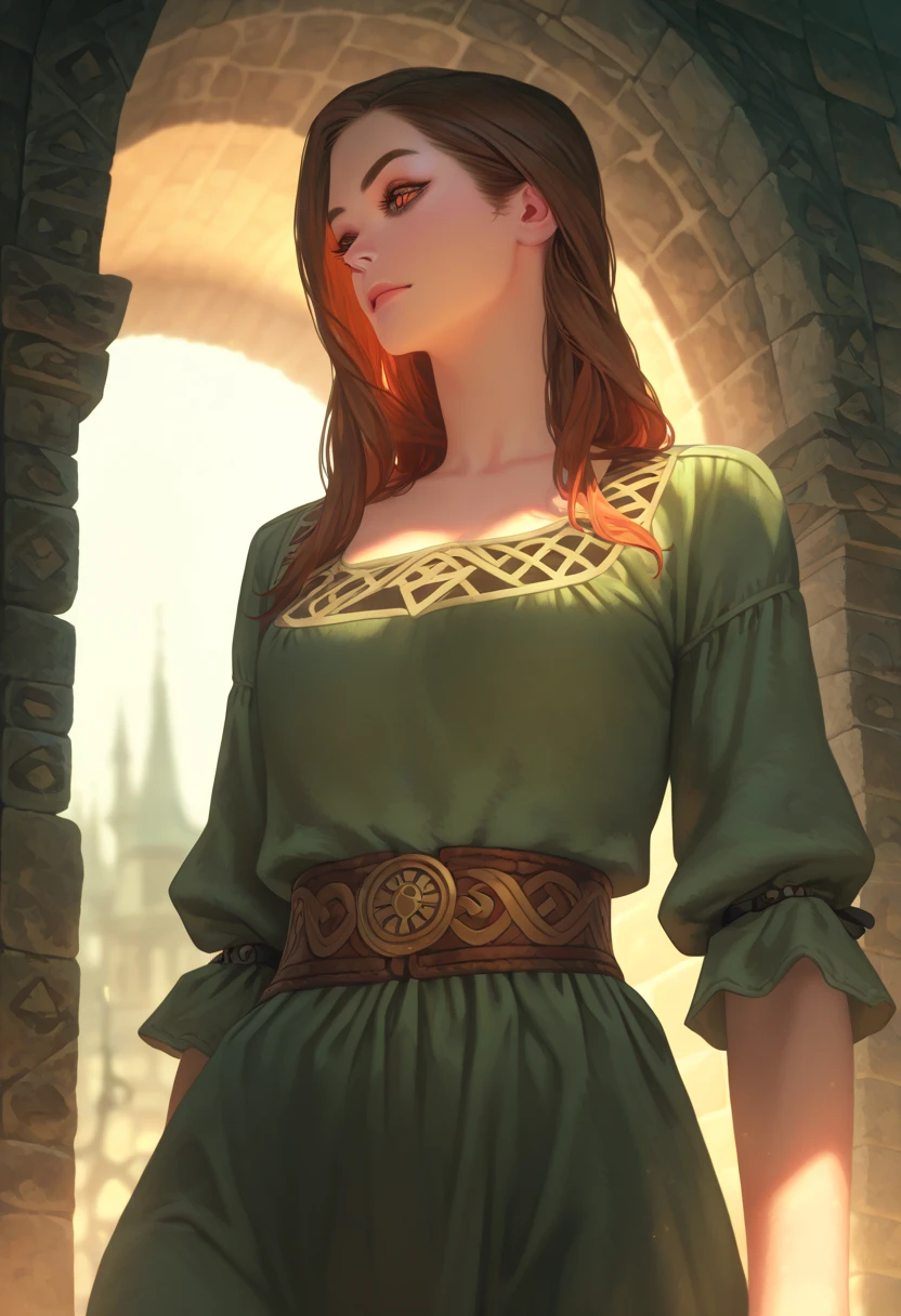 (masterpiece, top quality, best quality, official art, enchanting and aesthetic:1.2), 1female, ginger red hair, royal braided hair, violet eyes, white and red dress, red and gold jewelry, high quality details, 4k eyes, white hair, ginger red hair, long hair