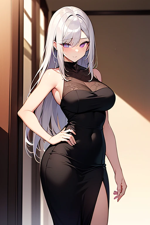 1 girl, long hair, very big breasts, sexy body, milf, annoyed face, wearing a crown, wearing a dress, elegant, standing, hands in front