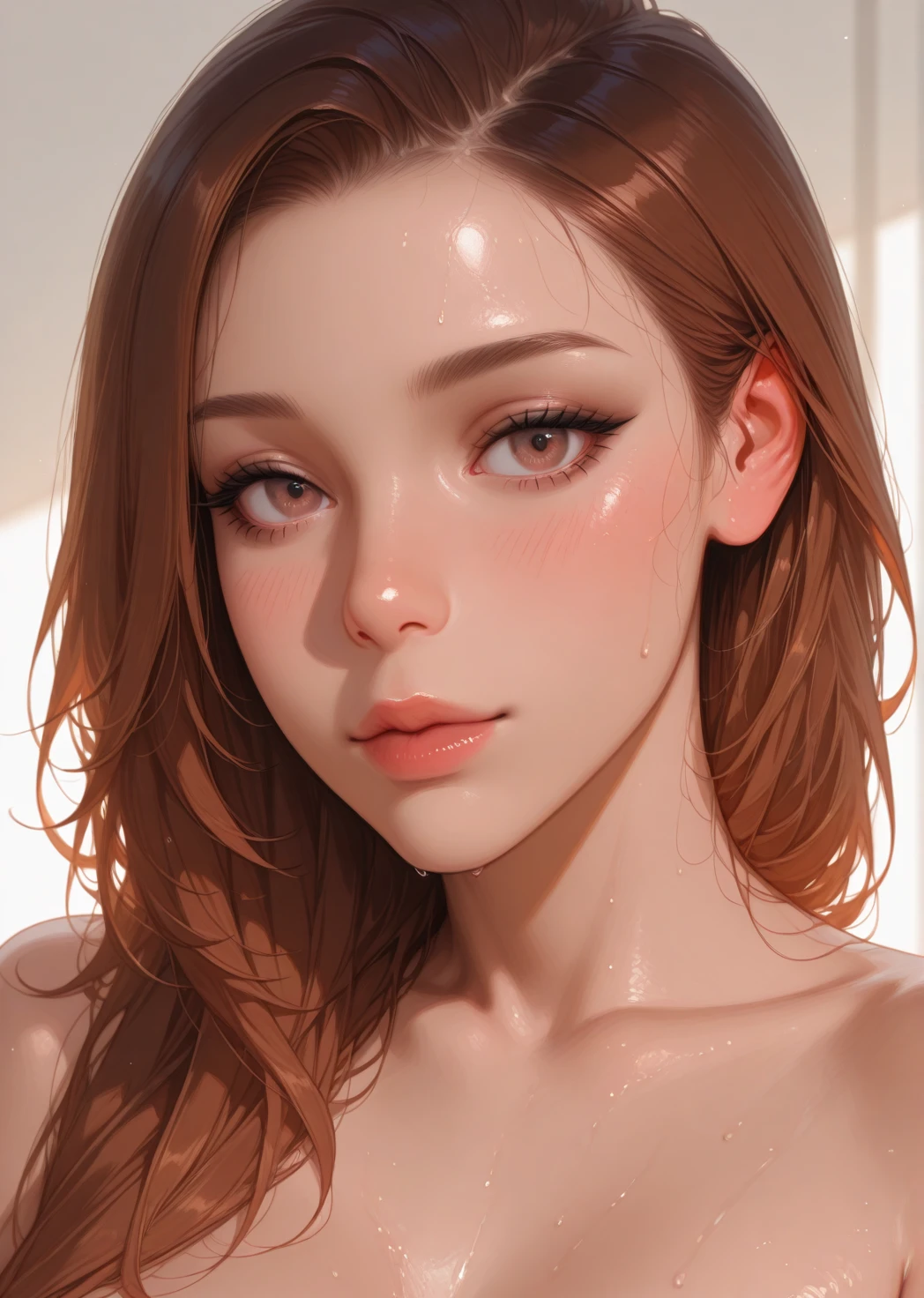 a sexy girl lying down, brown hair, blushing, hair ornament, sexy, naked, masturbation, dildo, vaginal fluids, (best quality, masterpiece, ultra detailed, illustration 1.2), (8K wallpaper), (beautiful eyes detailed 1.2), beautiful, amazing and detailed eyes, (detailed skin) (a la Bill Sienkiewicz)
