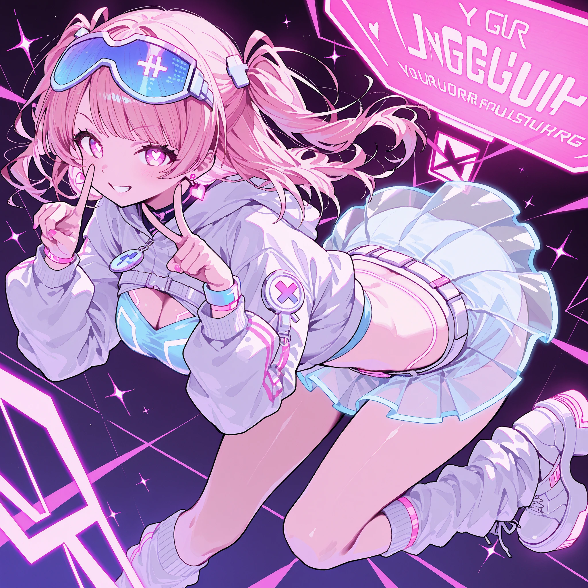 (Perfect body),Best Quality,(8K Portrait),(Official art)、NSFW、(((((Lori)))))、((((Wavy mouth))))、(((:o)))、(((blush))),(((((flat chest)))))、small tits、((Big ass))、((Pink hair),((Short hair))、waved hair、(Orange Eyes)、((((thick thighs))))、((White bodysuit))、(((pink ruffle skirt)))、(Armpits)、(((((Short stature)))))、(((Jumping)))、(((Light blue striped panties)))、((Nekomimi))、((headphones))、Cowboy Shot、Clasping hands、cosmic space