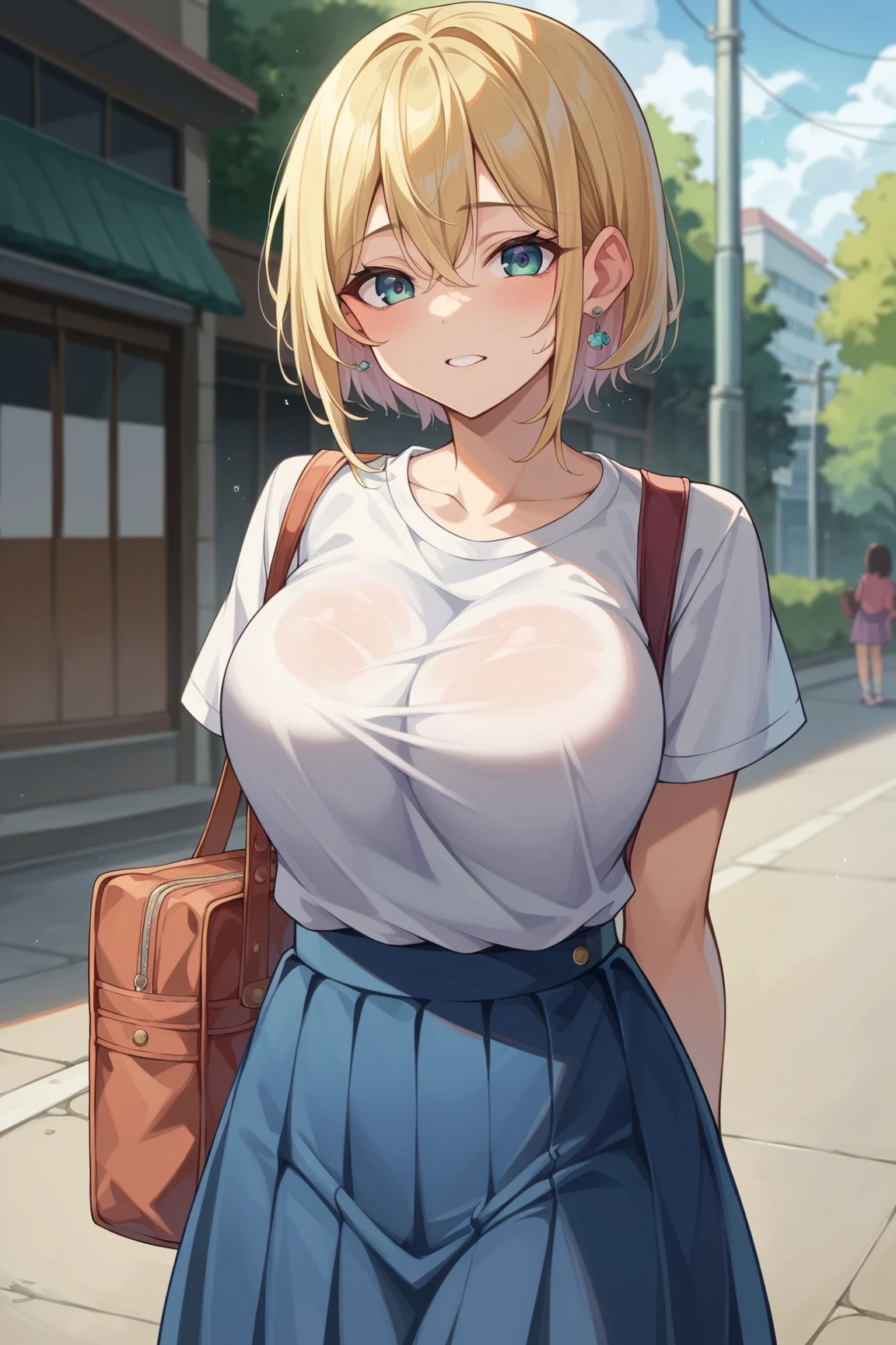 (Highest quality, 4K, 8k, High Resolution masterpiece:1.2), Very detailed, Picturesque, Anime-style photos, Photo Animation:1.37)、a beautiful girl、(Brunette Hair)、(pixie cut)、gyaru、tan、shirt lift、crowd、Street Corner、Ecstasy face、trembling、Sweat、Drooling、crying、vapor、Black choker、pierce、necklace、bracelet、
