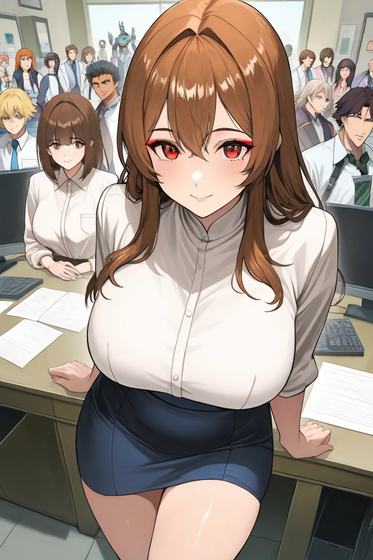 masterpiece, best quality, very aesthetic, absurdres,1milf:1.5, original, news caster, busty, glasses, news program on TV, futonsuki_XL,