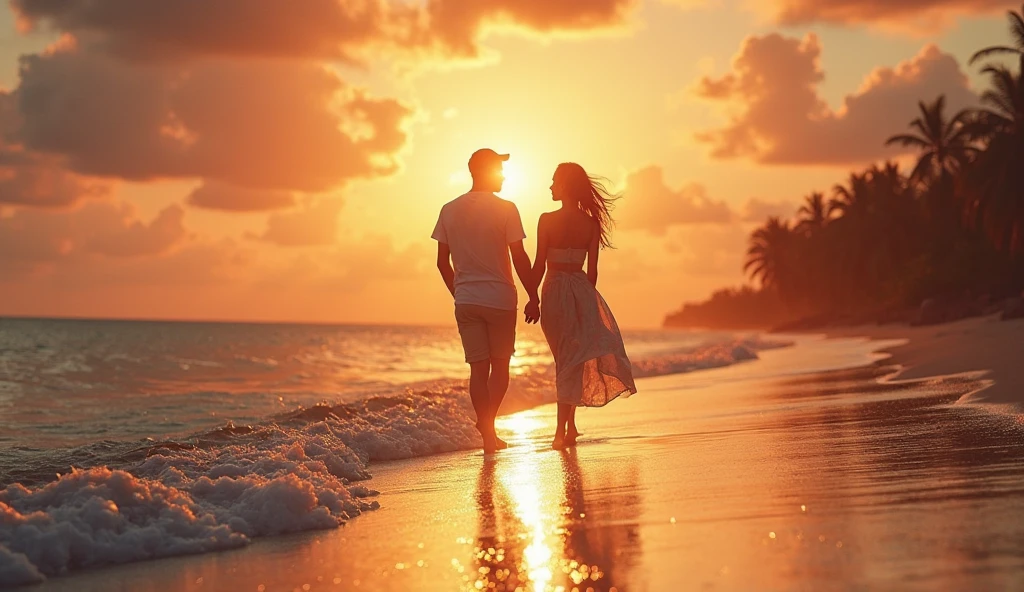 Artwork Happy newlyweds walking hand in hand on Indian Ocean shore at sunset、mont々、Beautiful kiss、(Sun'rays:1.3)、Big yacht、Big Moon、Golden light、(Small transparent silhouette:1.4)、Hazy lighting、depth of fields、Horizon haze、Blue Lagoon、(cumulus:1.2)、(oilpaint:1.2)、art  stations、softfocus、 vignettes、35mm、by Greg Rutkowsky