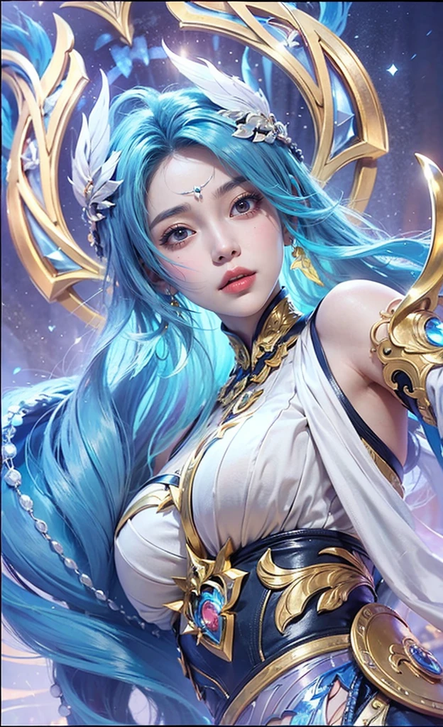 (masterpiece:1.4), (8k, photorealistic, RAW photo, best quality: 1.4), japanese, arafed woman in a white dress with gold accents and a crown, a beautiful fantasy empress, 3D render character art 8 k, unreal engine render + a goddess, beautiful and elegant elf queen, ((a beautiful fantasy empress)), ornate cosplay, fanart best artstation, hyperdetailed fantasy character, irelia from league of legends, goddess, beautiful face, (realistic face:1.4), (high detailed hair:1.3), beautiful hairstyle, realistic eyes, beautiful detailed eyes, (realistic skin:1.3), beautiful skin, attractive, ultra high res, ultra realistic, highly detailed, golden ratio, (detailed face:1.4), (realistic medium breasts:1.4), (braless:1.4), perky_nipples.