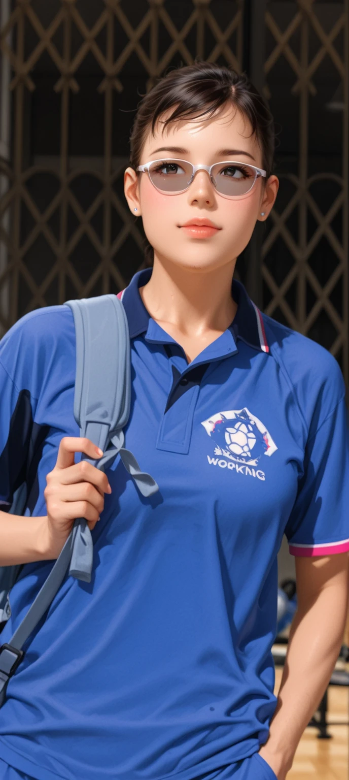high-level image quality、8K、1 female、Solo Images、Beautuful Women、Volleyball Club、uniform、cute little、jpn、The whole body is shown、1 persons、Shortcut Hair、Gymnasium、dual、Red uniform、Buruma、shortpants、