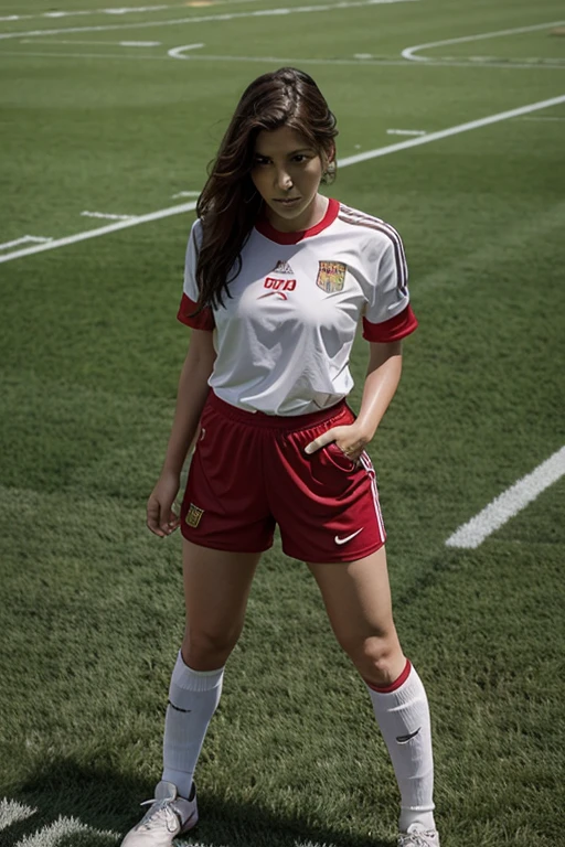 chica sexy, dressed in soccer style with the vinotinto shirt