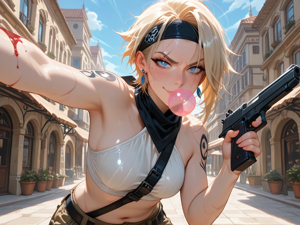 Cammy,blue eyes, blonde hair, braid, red fingerless gloves, leotard, lips, muscular, beret, highleg, scar, red headwear, scar on face, highleg leotard, camouflage, harness, thong leotard, green leotard, chest harness,necklace,perfect hands, perfect finger,perfect anatomy, masterpiece, best quality,realistic, hyperrealistic, 16k hdr,1girl, medium breasts,(erected nipples:0.8), outdoor,night,park,,(all fours),sweat,red blush,open mouth,(orgasm,ahegao,drool:1.3)