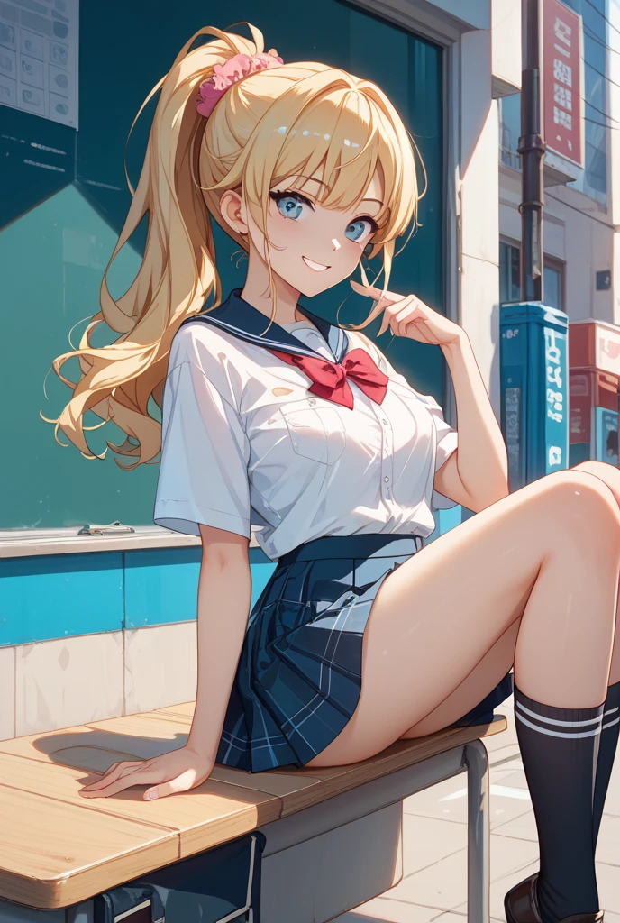 Blonde、Blue Eyes、girl、Small breasts、Twin tails、、girl、Small breasts、Lolita、Bright smile、Looks about 15 years old、Petan Musume、short、目のhighlight、Sexy thighs、School、Short-sleeved sailor suit、mini skirt、Your eyes are so beautiful、highlight