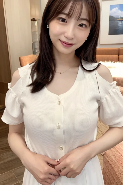 Highest quality、masterpiece、8K、Very detailed、Realistic、(Two Women)、(Looking at me with a smile:1.5)、0 years old:1.5)、(Wrinkles around the eyes:1.5)、(Wrinkles around the mouth:1.5)、whole body、Black Hair、Small face、(Slender:1.2)、(Big Breasts)、(Erect nipples:1.2)、(Waitress Uniform:1.2)