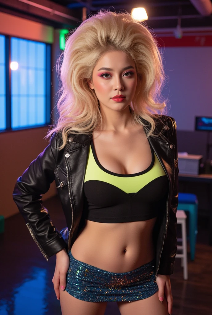 ((ultrahigh resolution, great quality)), (((8k, photo and raw, best quality, masterpiece, hyperrealistic))), incredible, extremely detailed, sharp focus, real person, only one girl, ((1 very girl attractive and beautiful)), (((((Lena Paul's facial features))))), (((((Lena Paul's face))))), (((((long platinum blonde hair))))), ((((green eyes)))), Detailed face, ((twenty one years)), ((model body, sexy body, slim body)), ((((Arafed Woman dressed black t-shirt Halter neck top with bow with combined glitter application detail and exposed sword and mid-rise culotte skirt with contrasting combined jewel application detail and shorts-type interior lining and side closure with zipper hidden in the seam, at night, selfie photo, selfie, midnight, small glitter embellishments on the face, very made up, playboy photo style, captivating and tempting, posing smiling, Lena Paul, Realistic, sensual look, sexy, Instagram model, Sensual, sexy smile, sensual posing, natural pose, happy and sexy expression, goddess, perfect physical proportions, standing, hands behind the back)))), ((beautiful smile, sexy smile)), ((perfect mouth)), ((perfect legs)), navel piercing, (Beautiful face), sinuous look, sexy look, half smile, stitching, smooth skin, ((detailed skin)), cinematic lighting, ((perfect detailed and pretty eyes)), ((Highly detailed body, perfect body measurements)), ((detailed and tempting lips)), (((((medium breast))))), ((marking body clothes, Marked breasts, Generous cleavage)), 1 navel, rosy cheeks, ((Juicy and sexy lips, perfect lips)), naughty smile, wild and sexy hair, Full body view, ((masterpiece)), (((best quality))), (((ultra high))), (((hyperrealistic))), (((photorealistic))), Highly detailed CG unit 8k wallpaper, shot style, complex, High detail, Dramatic, Highest Quality Movie Still Image, Masterpiece, Best Quality, Realistic Ultra Detailed Rendering Style, ((Natural Light)), Crisp Characte, DSLR, Fujifilm XT3, intricate details, natural photography