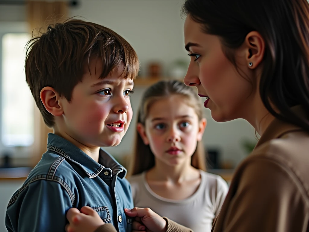 A child talking to his mother