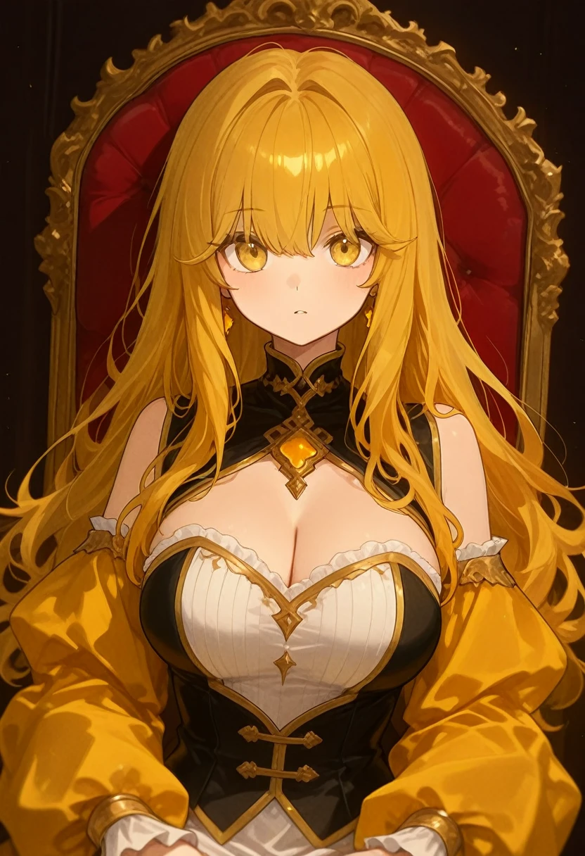 Anime, Big Breasted Girl, Maid Outfit, Golden Hair, Red Eyes 
