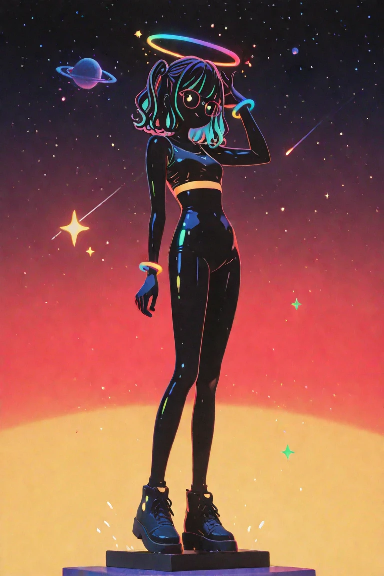 1girl, solo, medium breast, nude full body, arms behind back,<lora:CelestialSkin-20_1.2+kionantArtistStyle_v10_0.6:0.5> dark celestialskin body, void cosmic body, colored skin, flat color, jet black skin, silhouette, <lora:DarkSpheraStyle:0.4> darkspherastyle