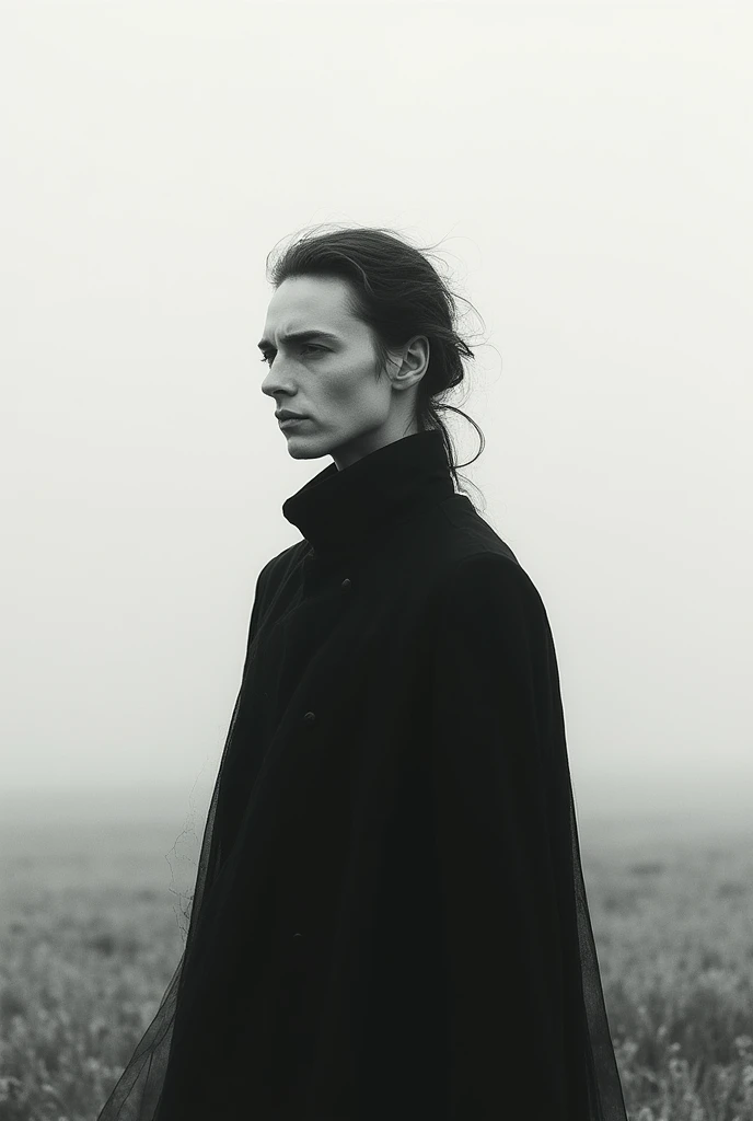 surrounded by the zombies crowded street full lot of zombie  in the background,fashion film photography outside abandoned street of paris, fashion model gorgeous face male ezra miller  sadistic smile ,wearing  coat blowing by wind (surrounded by the zombies),the fog drifts over the ground eerie misty atmosphere [by alessio albi], thought-provoking composition, depth of field,ilford delta colored film still