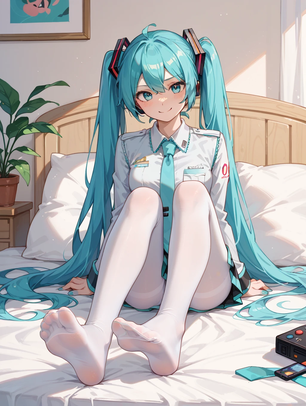 ahegao, hatsune miku, sexy, vestido plisado, camisa blanca, corbata azul, apenada
