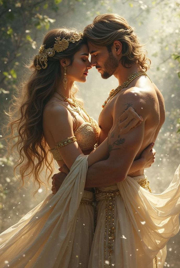 Sacred rebels, an extremely attractive couple. Dark bearded man, a shaman. Blonde fairie-like extremely beautiful woman.