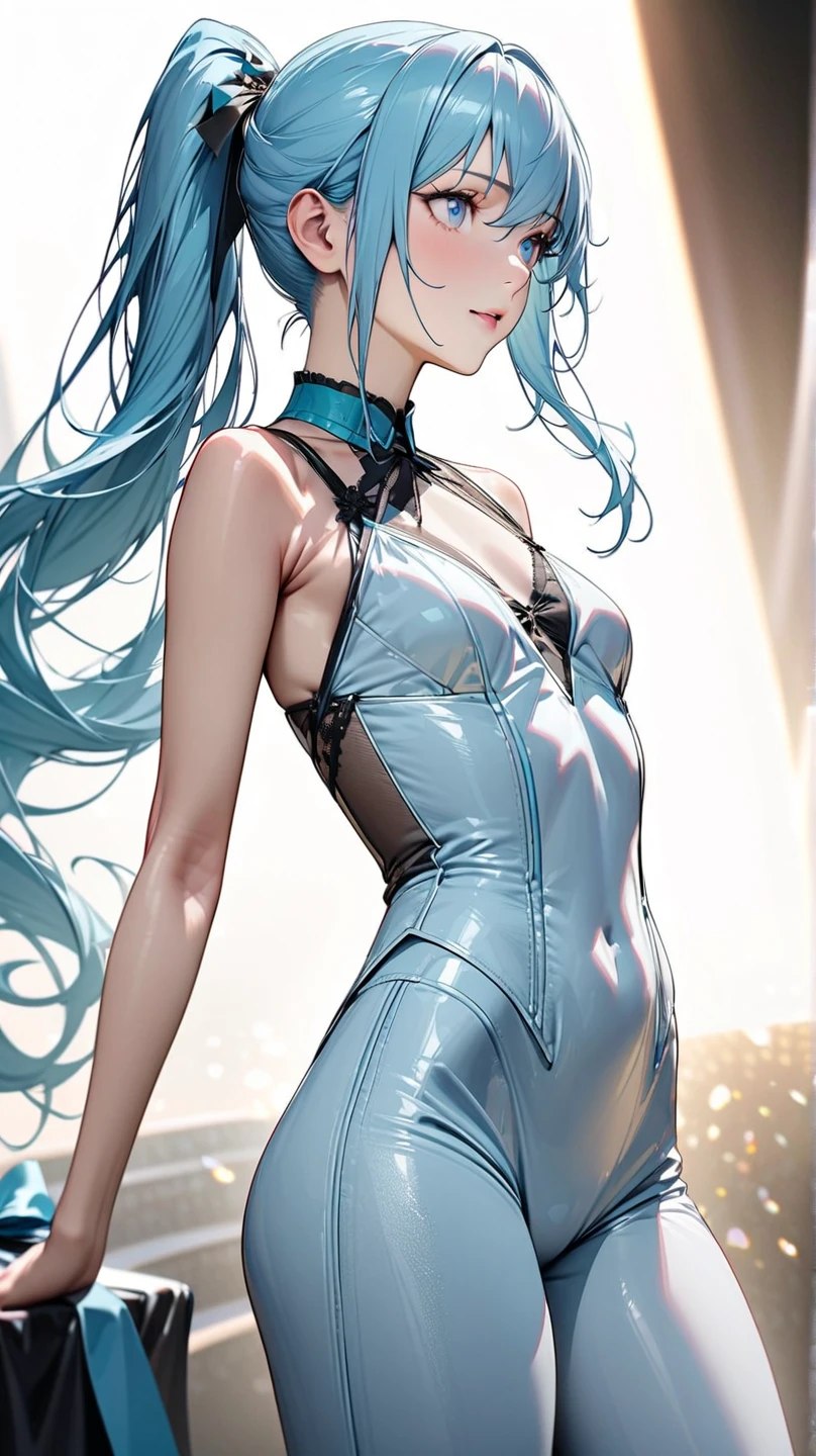 realista, 1 chica, asuna ,anime sword art online ,Holographic hair, heterochromic eyes, Ojos brillantes, holographic dress top, holographic skirt, labios partidos, rubor, noche, rosas blancas, pasteles, Brillantina
