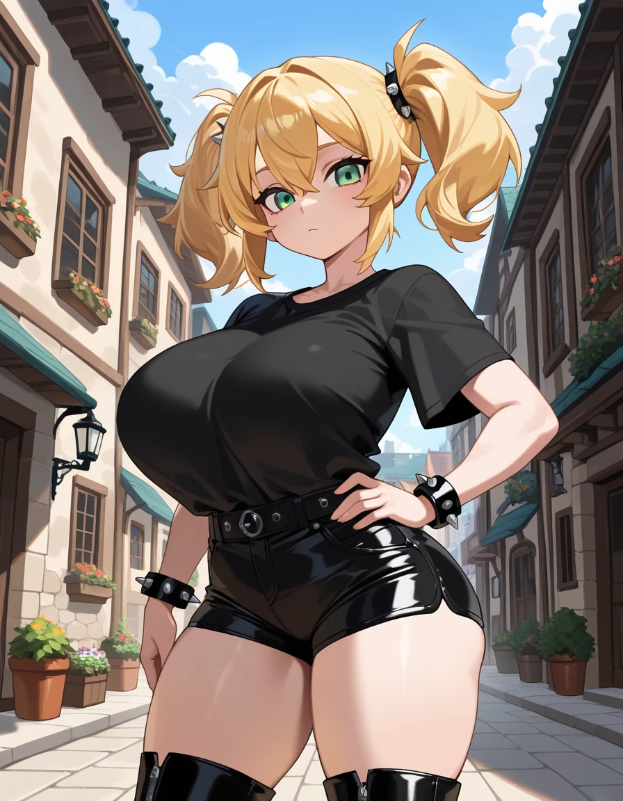 Erotic manga illustration、High resolution、Chubby gal kisses guy、Completely naked、Kagamine rin、lovelive、beautiful eyes、embarrassed look、Overwhelming huge breasts that go beyond common sense、big nipples、very thick legs、perfect proportions、sweating