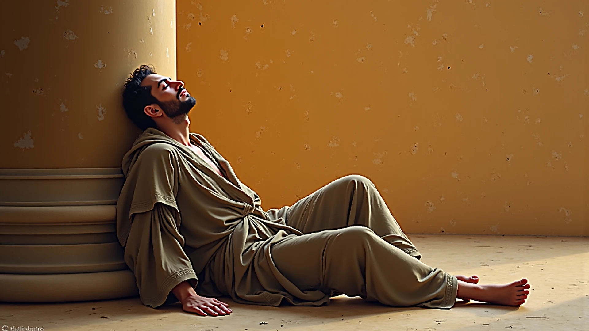 (photorealism:1.2), beautiful man, standing on road, wearing loose off-shoulder top, pajama pants, , indoors, soft lighting, plants in background, window with sunlight, cozy room, relaxed pose, realistic, intricate details, warm colors, by Greg Rutkowski, by Alphonse Mucha, raushan kumar singh name