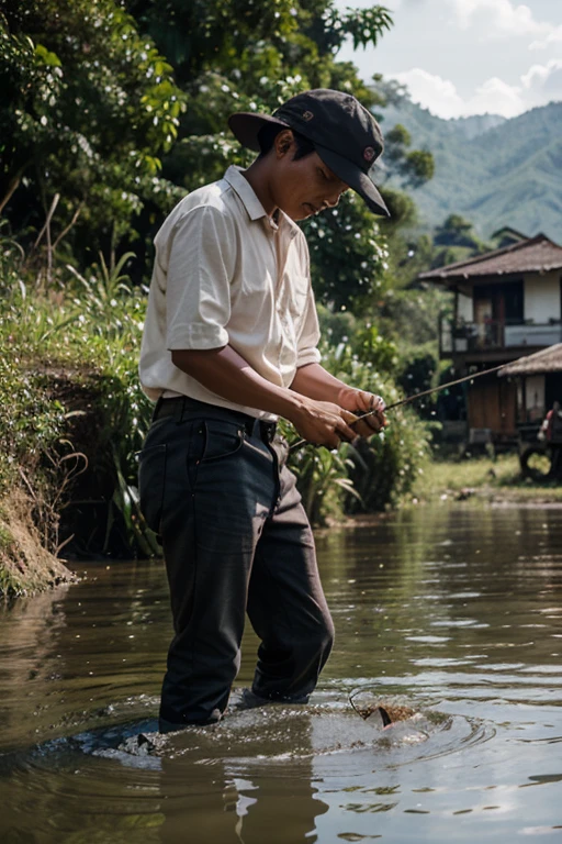 ((best quality)), ((masterpiece)), (detailed), The next morning, villagers found his camera near the well, but Angga was gone