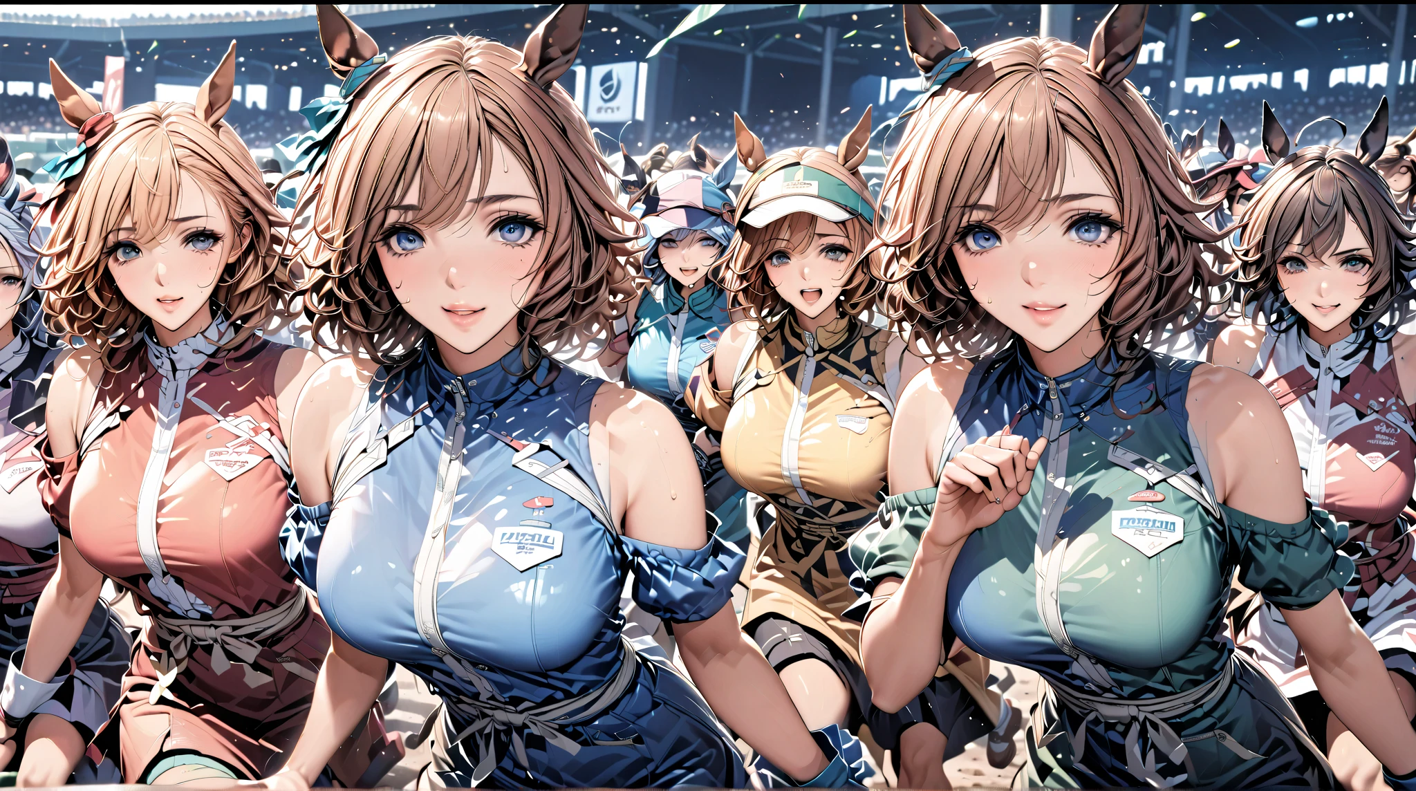 (In 8K, best quality, muste piece:1.2), ultra high resolution,1 female 16 years old、ultra-detailed face,detailed eyes,open mouth,laughing, dark skin, a lady with silver cat ears, full body, silver wave short hair, grab a microphone, green eyes, gray camisole, gray tight leather skirt, ((orange corset)), no background,