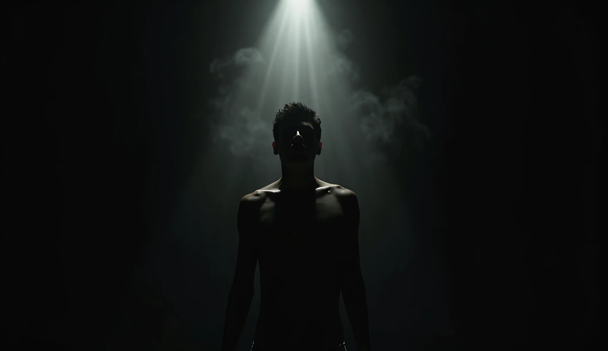 An image that simulates the awakening of a black-skinned, armorless warrior, short hair and medium sambo. normal eyes.