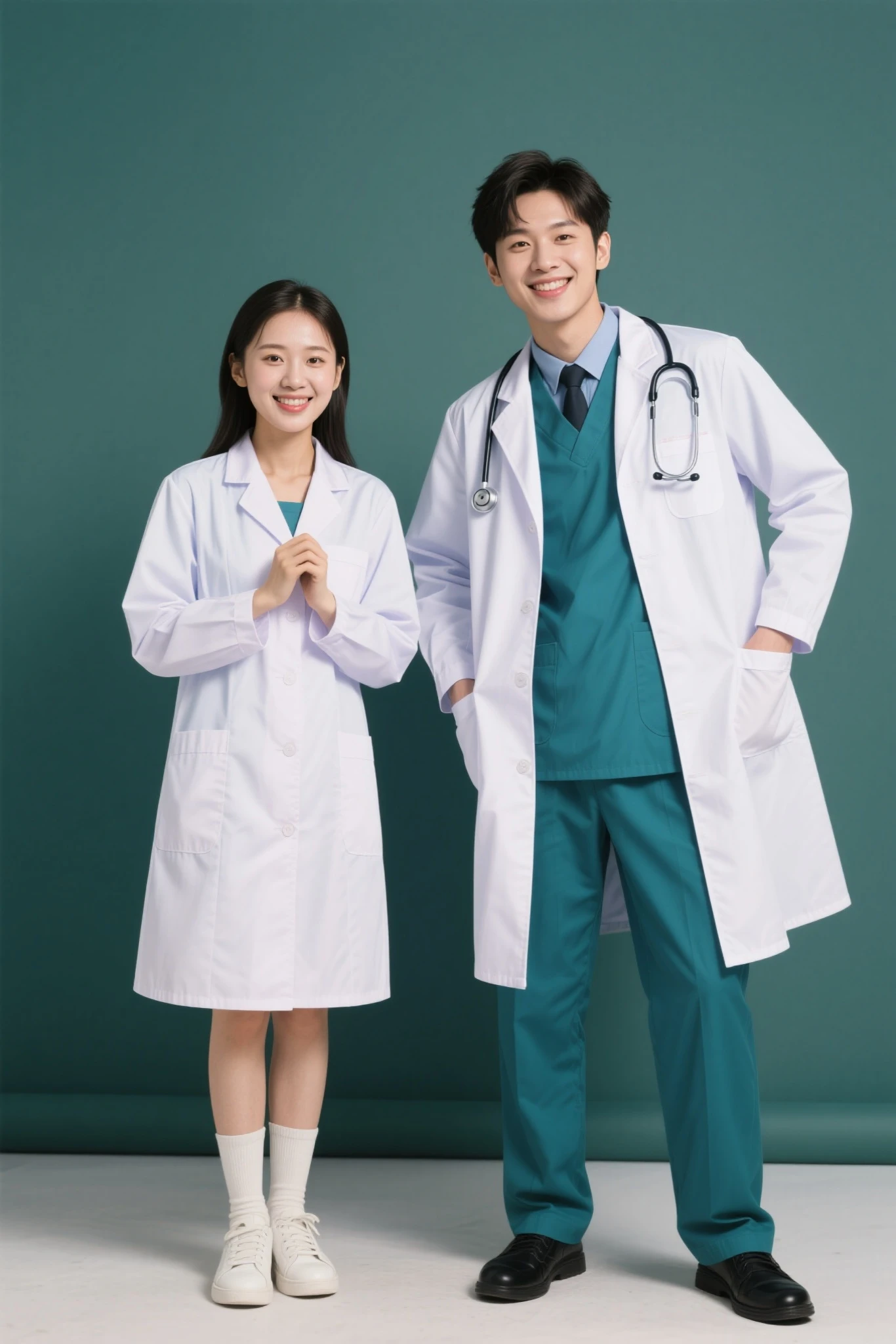 Realistic beautiful doctor、Stunningly beautiful、Doctor's white coat, Collared shirt、(Top quality、8K、32K、masterpiece、North African Trade Zone:1.3)、Ultra-high resolution,(Reality:1.4),Original Photography, Detailed face,,Beautiful hair, ((Doctor style)),,((Leg length)), (Thigh gap:1.5), , Black tight skirt、 Natural Makeup,, Big plump breasts、In the hospital, Detailed background, Perfect lighting, Depth of Field, Beautiful shadow gradient,Stethoscope ,