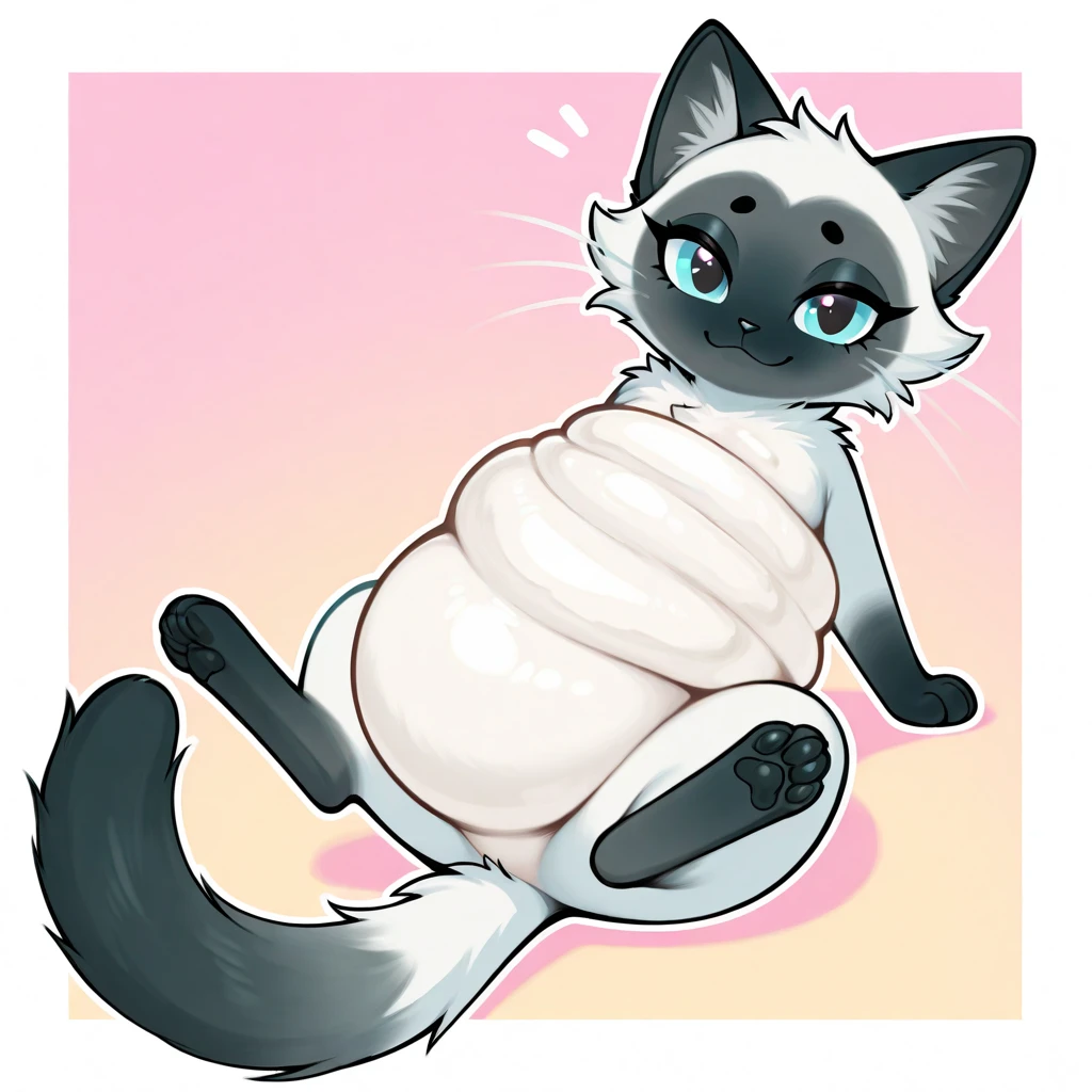 morbidly obese, feline, furry, bedbound, immobile, red collar, tight underwear, black fur