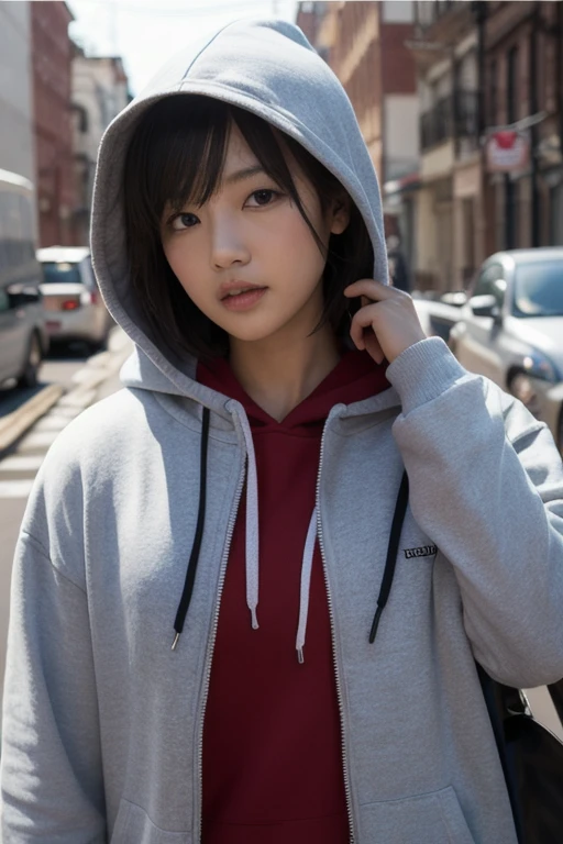 Sweet expression, (8k, RAW photo, photorealistic:1.25) ,( hairy pubic hair, lip gloss, eyelashes, glossy face, shiny skin, best quality, super high resolution , depth of field, chromatic aberration, caustics, wide light, natural shadows, Kpop idol) looking at viewer with serenity and goddess-like bliss, full body, big breasts, ((hoodie, baggy pants)),