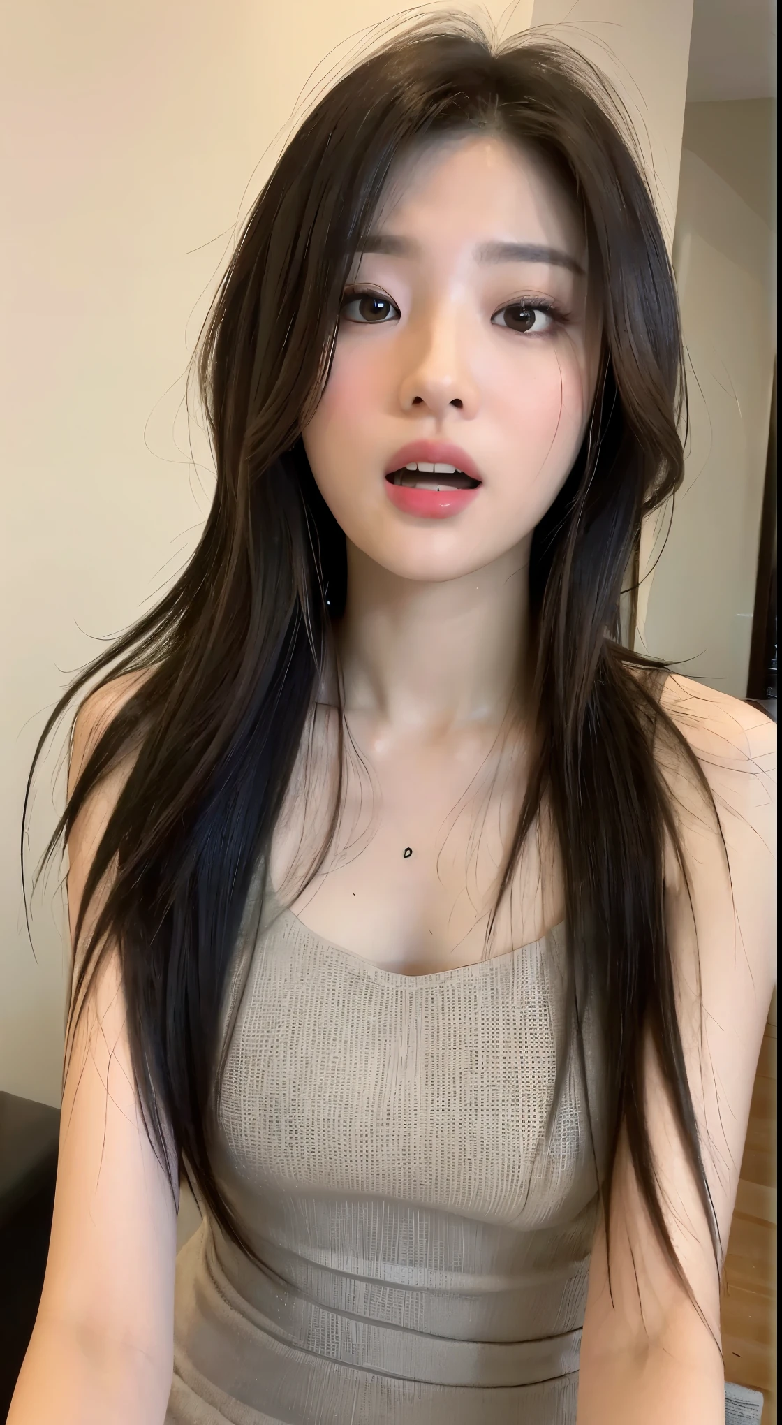 ((best quality, 8K, masterpiece: 1.3)), sharp: 1.2, Perfect body beauty: 1.4, Slim abdominal muscles: 1.2, ((Layered Hairstyle, :1.2)), (Good girl outfit: 1.1), (indoor: 1.2,open mouth:1.3), wet: 1.5, Highly detailed face and skin textures, Delicate eyes, Double eyelids, Look up at the camera,