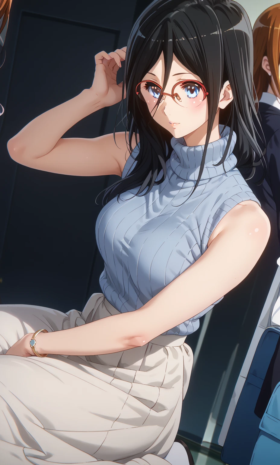 (Best Quality, 8k, 32k, Masterpiece, UHD:1.3), (Photo of Attractive Japanese Woman), ((1 Girl)), ((medium breast:1.3)), Abs, Perfect Body, Ultra Detailed Face, Detailed Lips, Fine Eyes, double eyelids, ((milf)) sexy girl, beautiful girl, jaw-dropping beauty, puple long hair:1.2)), Office Lady, ((simple white t-shirt:1.1)), ((close up to face)), smiling beautifully, sunlight illuminated her beautiful face, grey blazer, early morning in dressing room, wearing eyeglasses, arms crossed, ((black blazer))