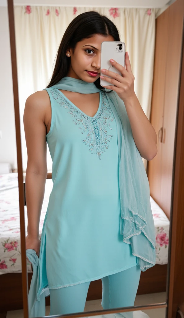 Aqua green blouse with mustard color butterflies and pink lace