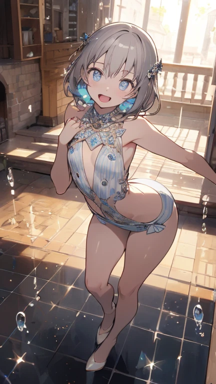 (((masterpiece))), ((Highest quality)), (Very detailed), ((High resolution)), ((8k)), ((Anatomically correct)), A very cute person, Baby Face, (Young face), (Small breasts), (Kagamine Rin), Short Hair, Blonde, Letting down your bangs, (Short), (Petite), Charming smile, Light blue eyes, Best moment, Delicate arms, Detailed skin texture, Intricate details, Very detailedな顔, Beautiful thighs, Beautiful curves, (Sweating), ((Bunny girl)), Looking up, In the pool at night, Love your audience, heart, The whole body is visible, Beautiful standing posture, (Love juice), You're inviting your audience, The audience is looking up from below,