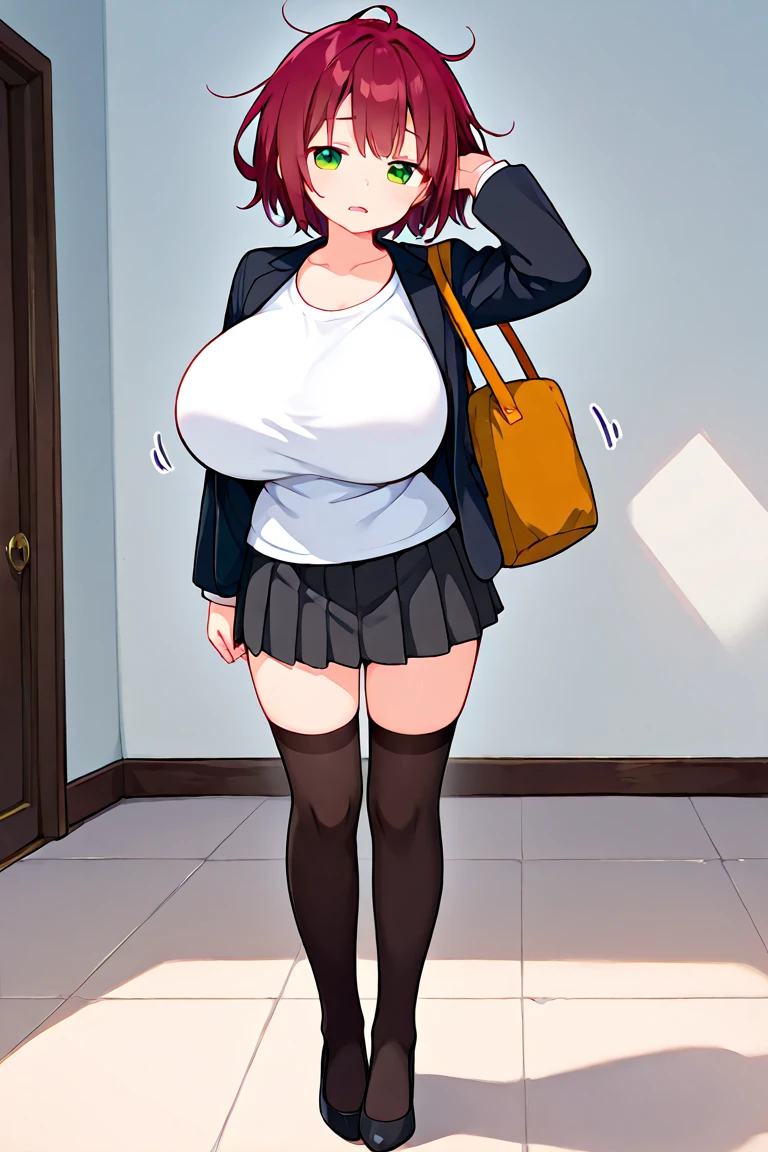 ((Masterpiece)), perfect anatomy, perfect shading, field of depth, (best quality), extremely delicate and beautiful, perfect lighting, detailed face, ultra cute face, cute, (cowboy shot 1.2), full body, looking at viewer, (((1girl))), (((solo))), goth girl
Short hair, black hair, (hair over one eye), pale skin, green eyes, eye liner, ear piercing, choker, necklace, ((blush)), shy, nervous, spoken heart, (black tank top 1.5), (plaid short sectioned skirt 1.5), thigh highs, medium breasts, cleavage, ((wide hips)), (((thick thighs))), (chubby), chubby belly,
fast food restaurant, intricate background, detailed background, arms behind back,