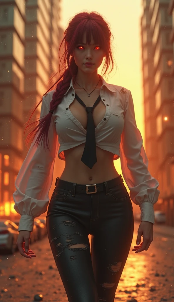 Unparalleled masterpiece, ultra realista 8k CG, Perfect artwork, (1girl:1.1) , sozinho, ((figura feminina perfeita)), (NSFW), Olhando para o Viewer, Mature female, barnet (Android 18) Standing, (Provocando), best quality:1.1 , postura sedutora, pose sexy, sedutor, (Beautiful), (Curvy), (grosso), orange hair, (olhos azuis:1.2), short hair, Brincos, jewelries, colete jeans, colete aberto, Black pantyhose, peach shirt, saia jeans, mangas compridas listradas, saia azul, pernas tonificadas, encaixar, (Abs:1.1), (bumbum grande:1.4), peach ass, (corpo atletico:1.2), (seios grandes:1.3, (Big_seios:1.1), largo_Quadris:1.5, cintura estreita, cintura pequena:1.5, corpo esguio:1.2, coxas grossas:1.3), (pele brilhante:1.2), (HDR), (Rua:1.2), Nikon D850 film stock photograph Kodak Portra 400 camera f1.6 lentes, cores ricas, textura realista, dramatic lighting, Motor irreal, trending on ArtStation, Directed by: Gerald Brom, Directed by: Frank Frazetta, Directed by: Luis Royo, Directed by: Julie Bell, Directed by: Boris Vallejo