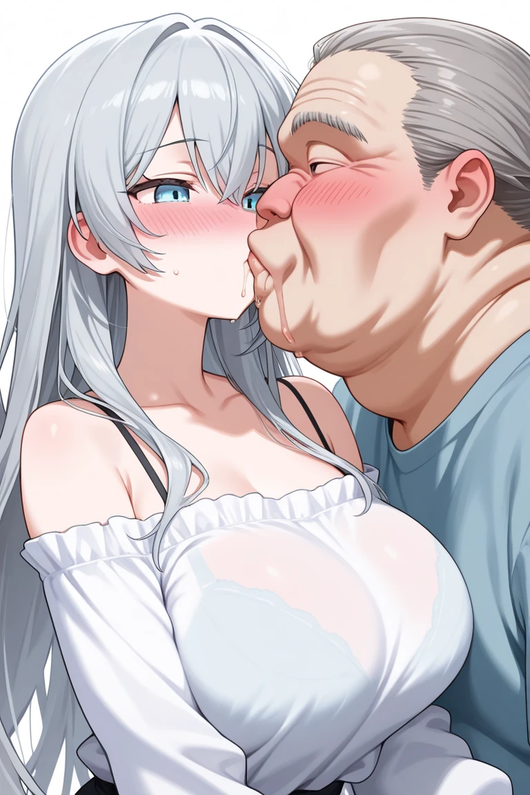 (masterpiece:1.2),(anime)、Cute 1、((Full nudity))、Blunt bangs、Mitsubraiding、Glasses、smile、Large Breasts:1.4、((Open your mouth wide、Drooling))、To look up at the man、Blowjob、Holding a man's penis in his mouth、Semen on the face、Hearts float、Embarrassing、Ecstasy face、Sweat、Cumshot、Semen splatters