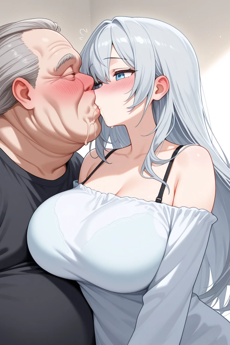 (girl,Fat middle-aged man:1.2)、Maid clothes、blush、French kiss、(hug)、(Big Breasts:1.2)、Very detailed、High resolution、4K、masterpiece、High resolution、(tears:2)、(rape)、Straddle a man、(Sex:1.6)、(despair)、Knee socks、(Side view)、(rape)、(Kneeling)、pregnancy