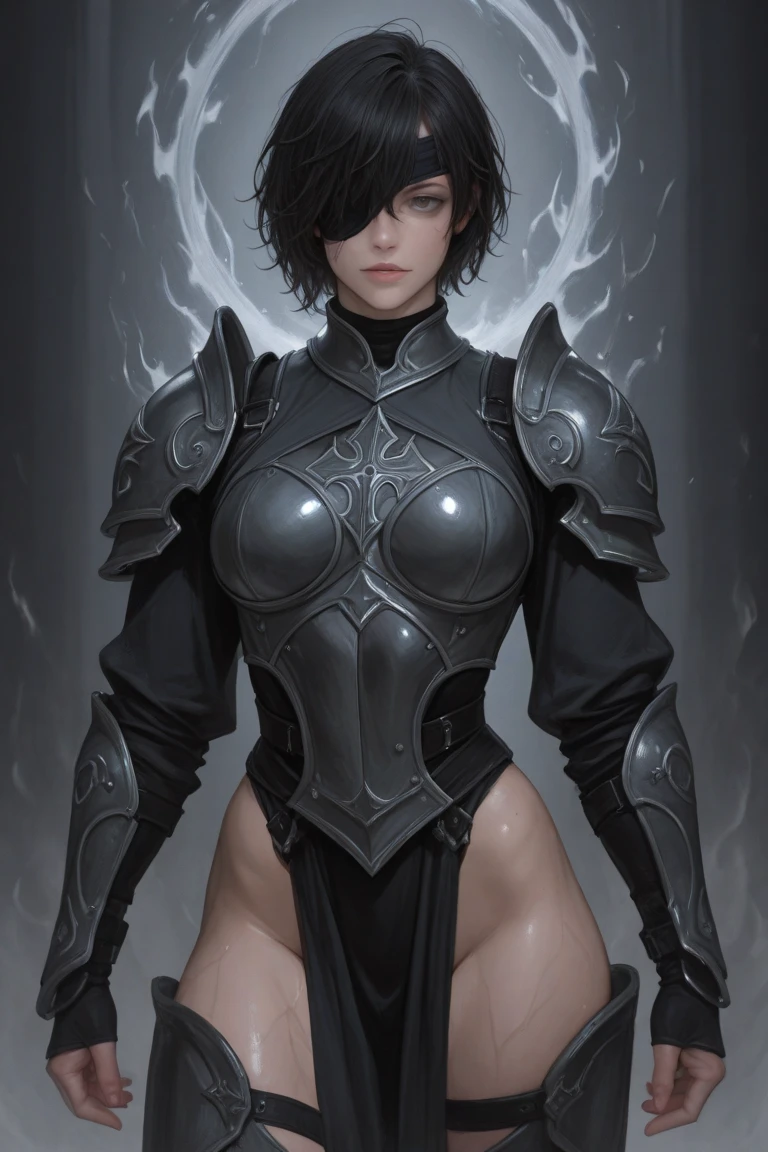 (high resolution, pixel perfect, gorgeous illustrations), (hyper quality, muste piece, etheric: 1.4), ((nsfw)), face focus, ((1girl)), (((Androgynous, boyish))), (((15 years old))), (((((punk))))), hot Rocker punk girl, ((((breast grab, squatting)))), cool atmosphere, black hair, ((((very_short_hair, slicked_back_hair)))), ((((piercing)))), eyelid_piercing, nose_piercing, (((Exquisite face, aroused))), blush, tattoo, ((((muscular_female)))), (ideal ratio body proportions, slender, small breasts), fighter, ((dominatrix)), (((highleg_leotard_armor))), (((cameltoe))), sweat, shiny skin, gleaming skin, simple background,