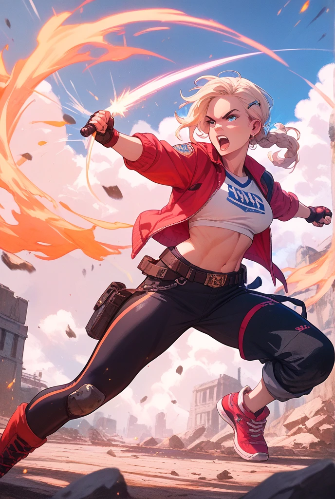 Fight girl and boy many blood around, in mountain 
