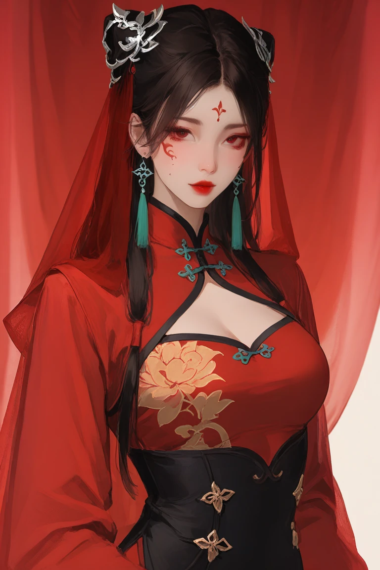 Bowei, Head close-up(((Eyes are very delicate)))(((hair accessories)))(((veil))),necklace,Wearing a white transparent sexy silk dress, ((skin glowing))The room is filled with Chinese New Year decorations(((masterpiece))), ((best quality)), ((intricate details)), ((Surreal))(8K)
