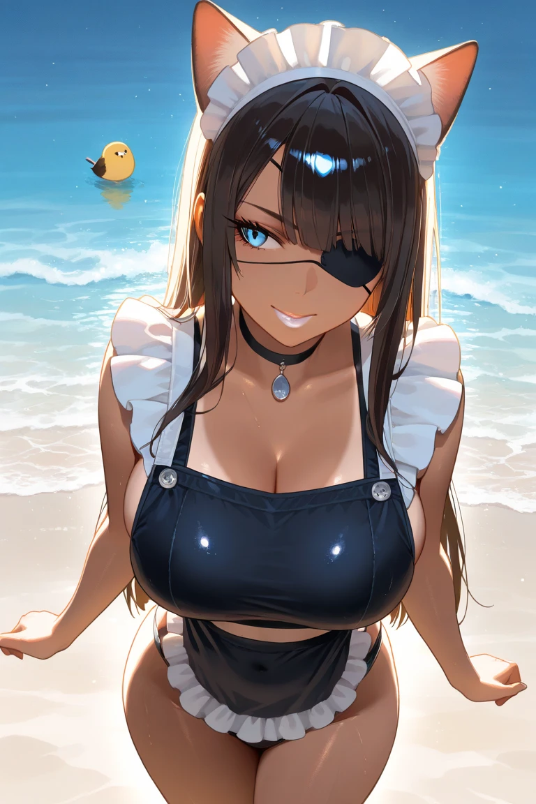 (masterpiece:1.4), (Highest quality), (detailed) Break 1 Girl, Animal ears, Animal print, Bell, ??????, Black Hair, ?????, Cow's ear, Cowgirl, cow horn, Cow pattern, cowBell, gloves, Grin, horn, large ?????, Long Hair, belly button, print ??????, Purple eyes, side-tie ?????? bottom, smile, alone, Stomach, Swimwear, Thigh straps, white gloves