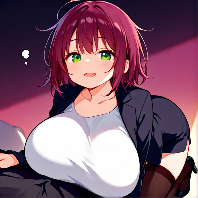 top-quality、supreme１People Girls,hightquality,A detailed face、A detailed eye、Detailed nose、Detailed mouth、 Beautiful expression, ((masuter piece)), ((High resolution)), ((Best Quality)), detail, (NSFW:1.4 ,With a disgusting face,Glaring at this), ((Skin shiny with sweat)), (School Athletic Clothes:1.2、Loose socks)、 girl with,red hairs, (short-hair)、Sit at a desk and open your legs:1.3、fair white skin:1.3、、large full breasts, cinmatic lighting, perfectly shaded,(((dark storeroom))), Realistic lighting with shades,Reflecting the whole body