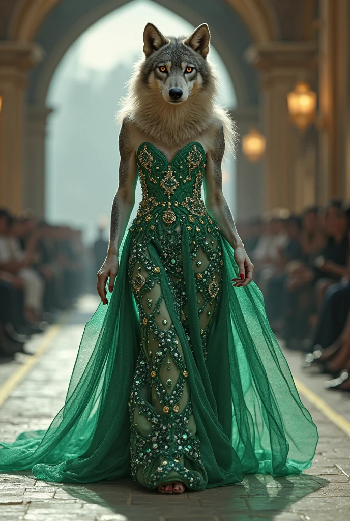 Vintage Hollywood: A regal Siamese cat in a glamorous, vintage-inspired gown with a dramatic fur stole draped over one shoulder. The cat’s walk is slow and deliberate, evoking the golden age of Hollywood.