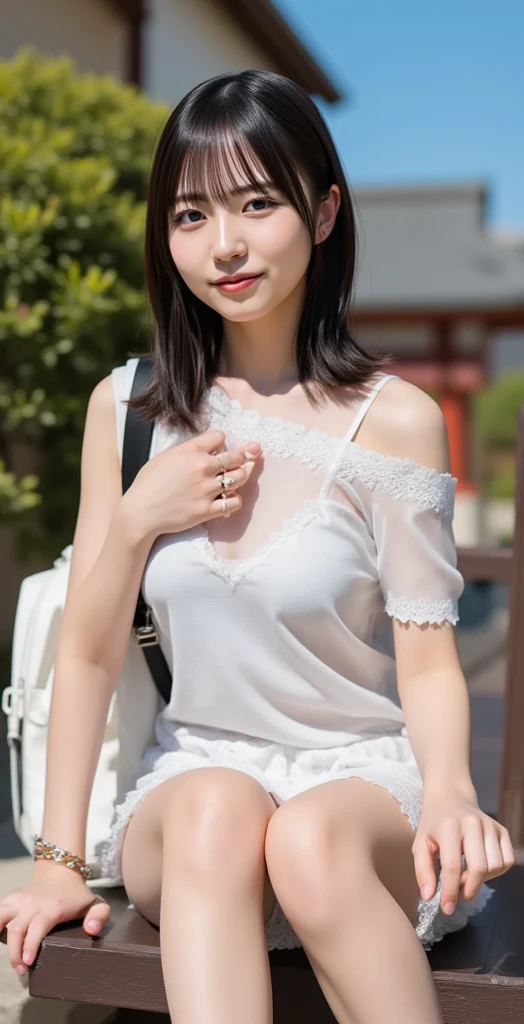 (Looking at the camera,looking at the camera),bent over:1,bent over:1,((The skin is wet from sweat)),Cleavage,Inside the house,entrance,Wearing a shirt,Looking down,Troubled face、Skirt Lift、Lift your skirt with your hands,woman, 20-year-old, Short Hair、bangs、(Plain Skirt),(White lace panties)、Cute earrings